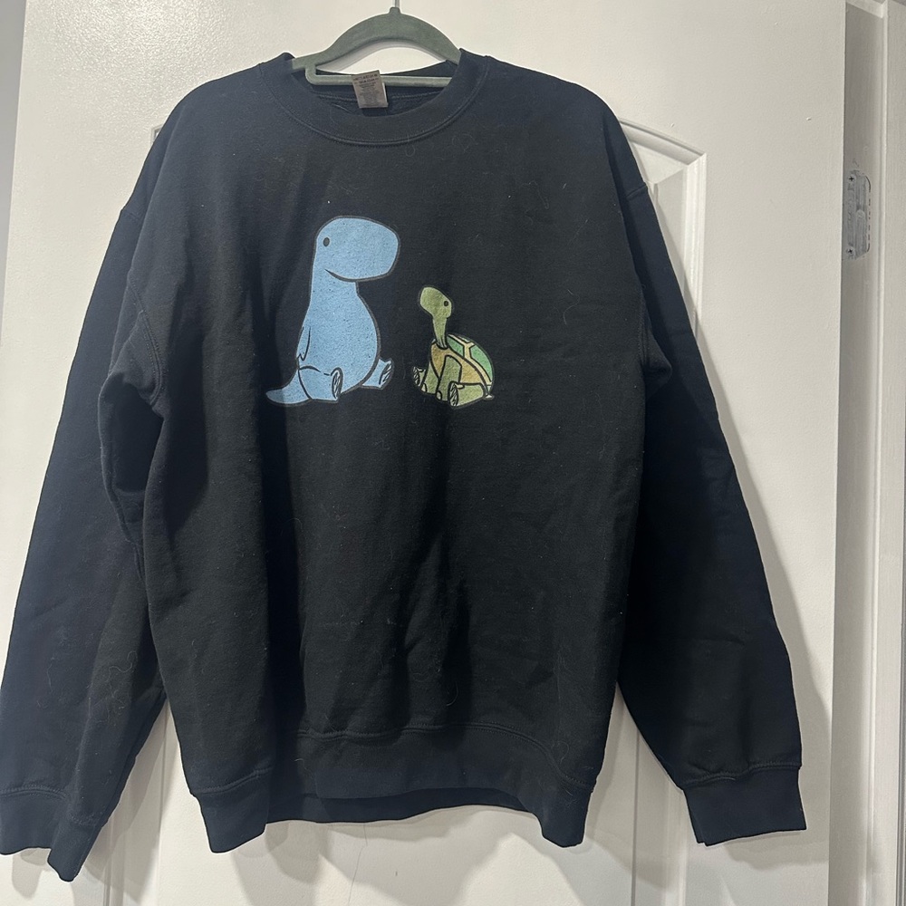 Black Crewneck Sweater with Dinosaur Graphic